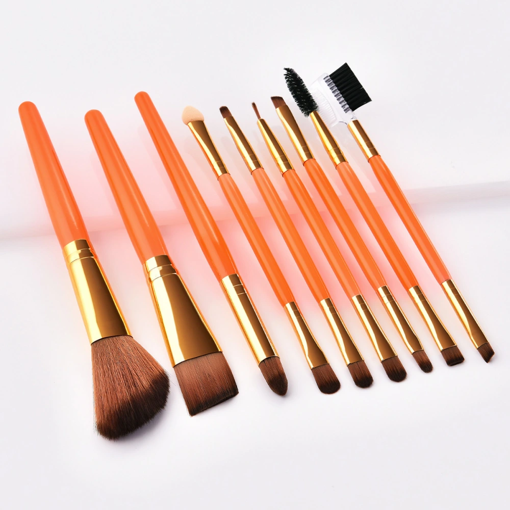 9pcs Wooden Long Handle Nylon Bristles Makeup Brushes Kit Cosmetics Powder Blush Brush (Orange)