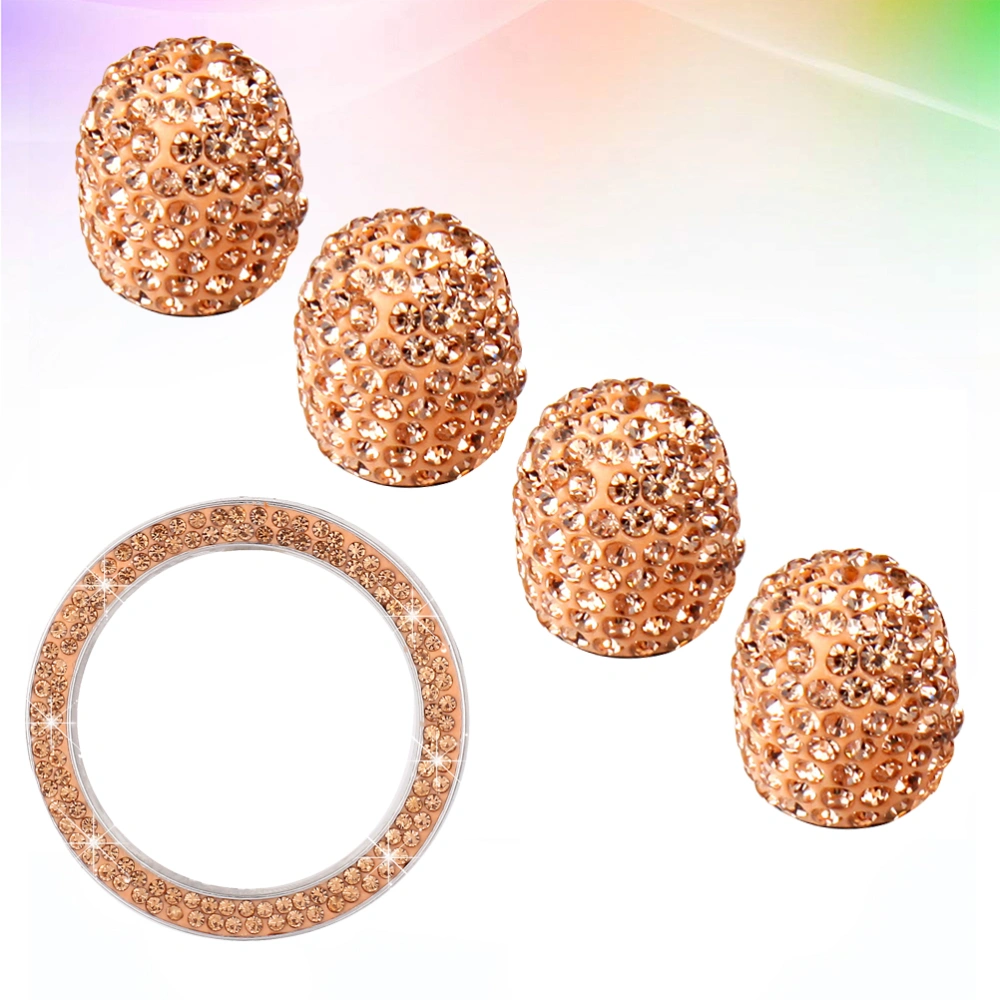 5PCS/Set Auto Stem Caps Ignition Button Ring Universal Rhinestone Tire Dust Caps Car Start Key Decoration (Golden)