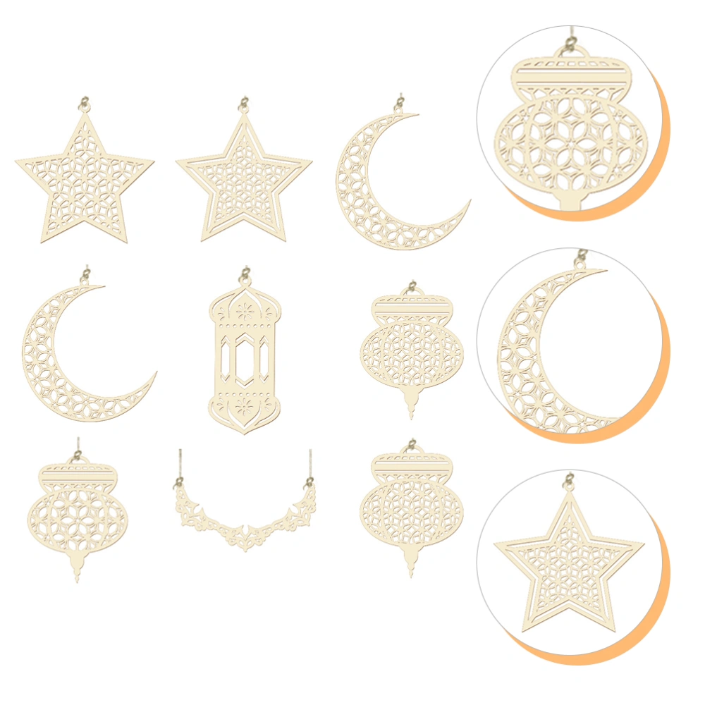 9 Sets of Islamic Eid Wooden Decorative Pendant Eid Mubarak Themed Wood Pendant