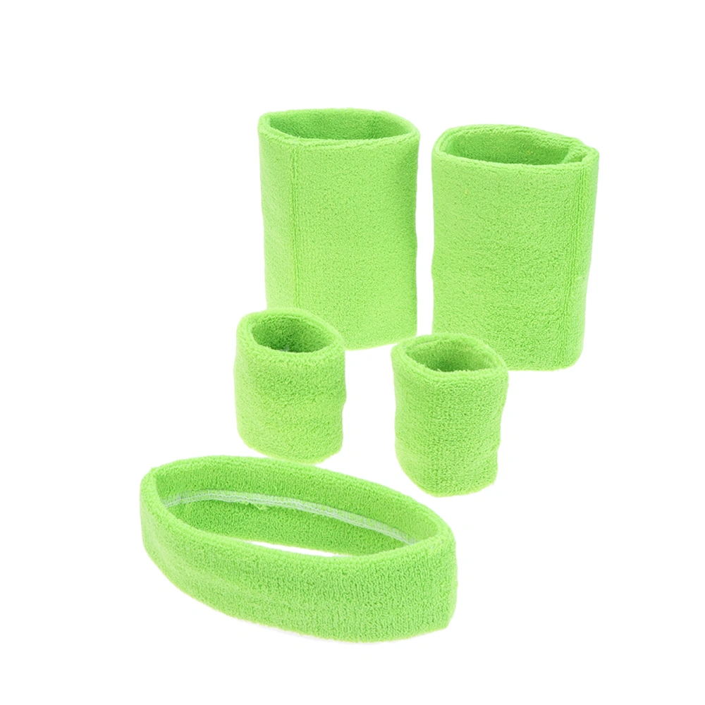 5PCS Sweatbands Set Stretchy Sports Headband Wristbands Elbow Pad for Men and Women Green