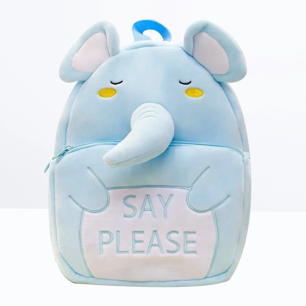 Blue Elephant Kids Satchel Cartoon Adorable Backpack Plush Bookbag Fashion School Bag Travel Storage Pouch for Child