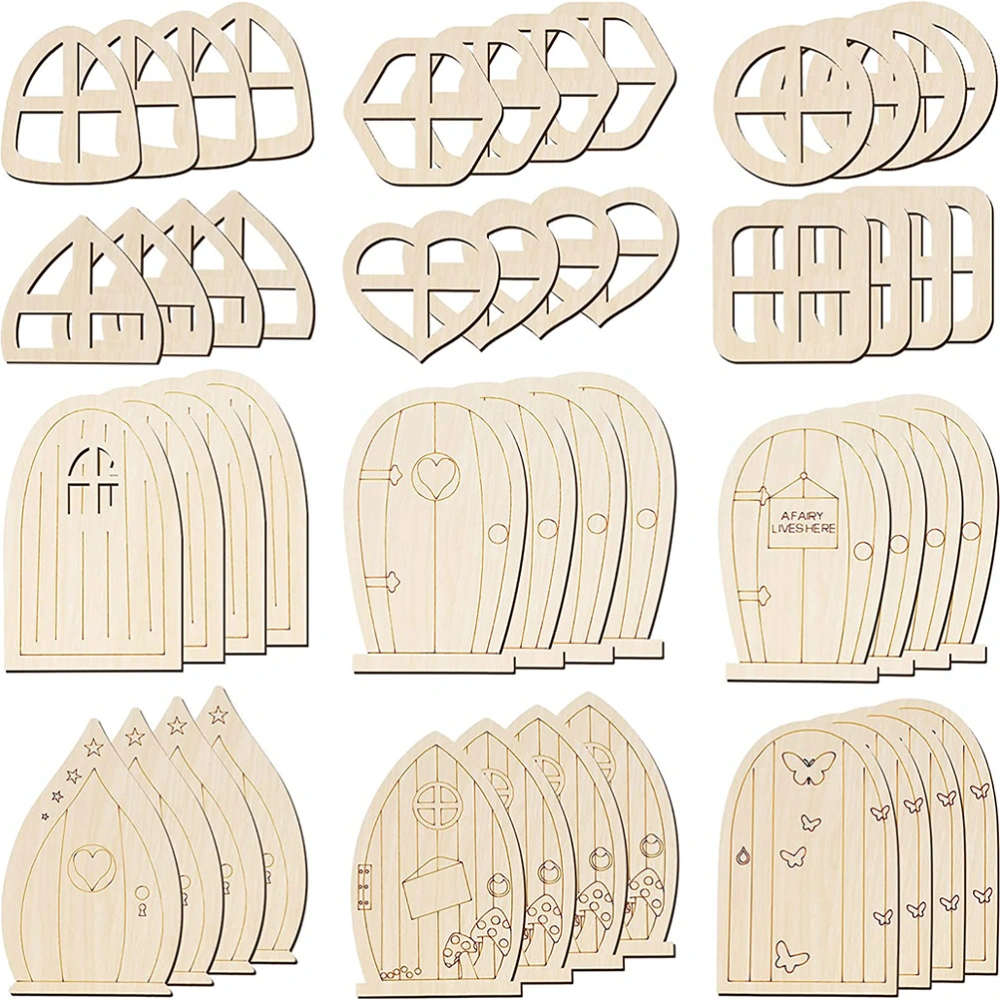 48Pcs Fairy Door DIY Wood Chips Wooden Garden Doors Kids DIY Fairy Doors Blank Garden Doors