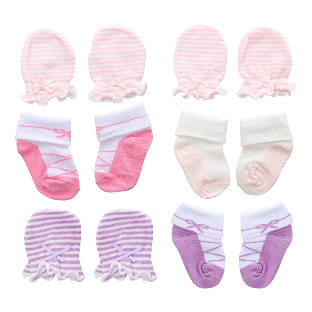 3 Pairs Baby Cotton Socks Gloves Bowknot Baby Socks Gloves for Baby 0 to 12 Monthes