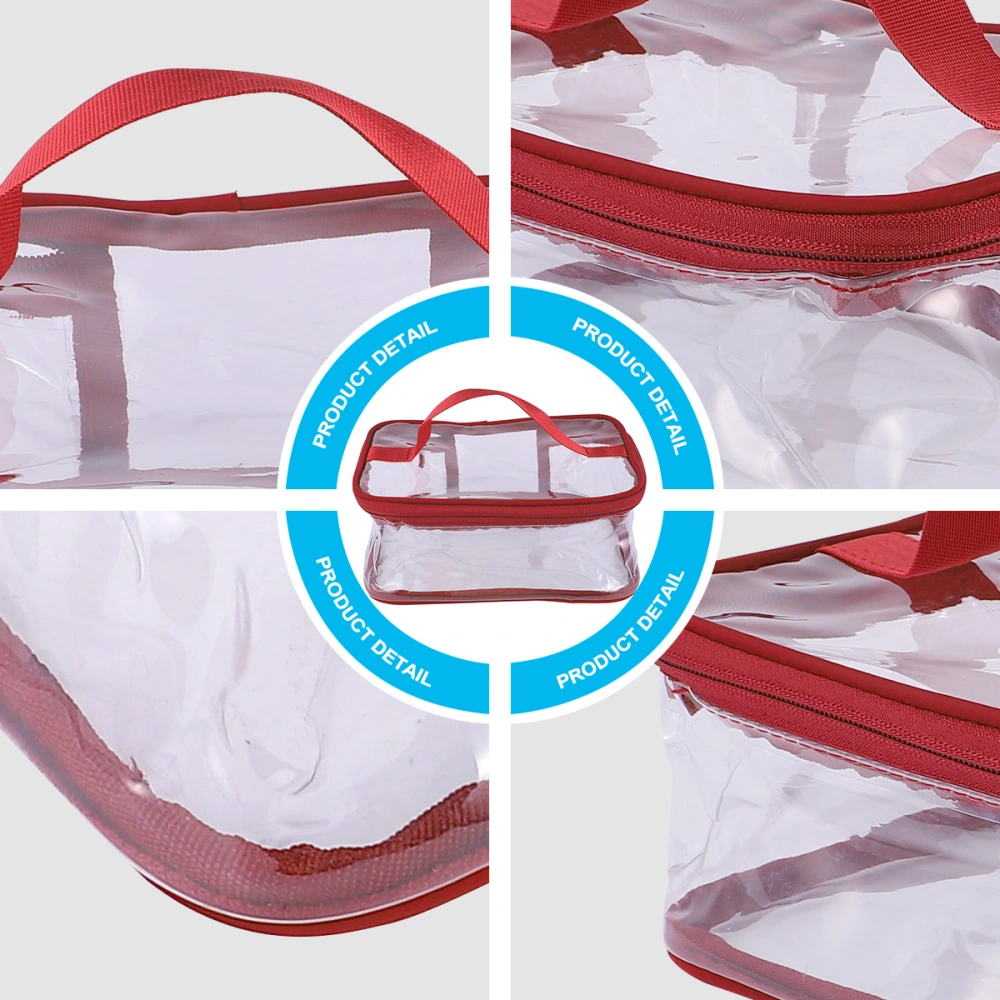 1PC Transparent Cosmetic Bag Travel Bulk Wash Bag Jelly Bag PVC Waterproof Cloth Storage for Women (Dark Red)