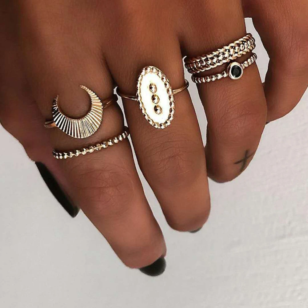 5PCS Joint Knuckle Ring Set Moon Bohemia Midi Finger Ring Set for Women (Golden)