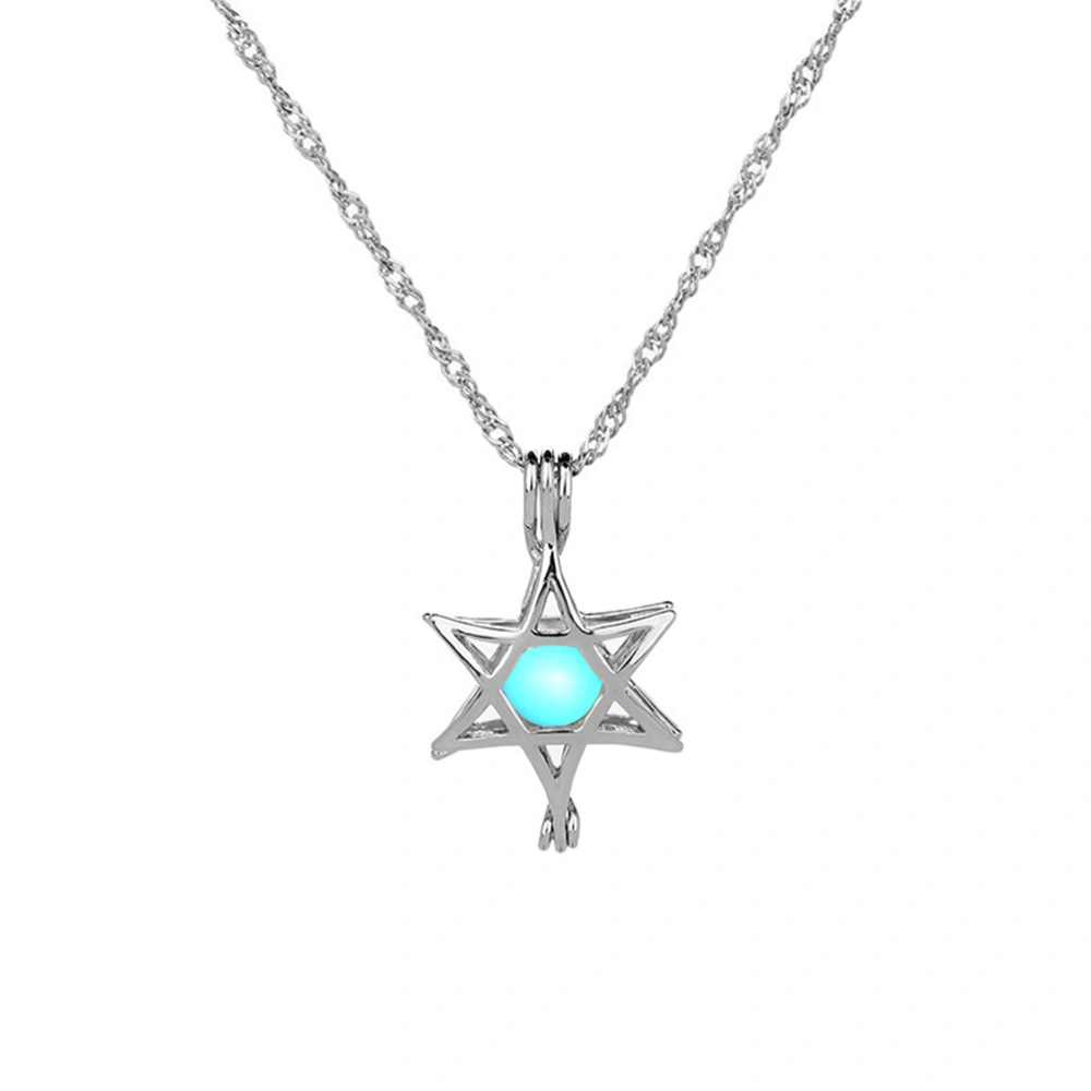 New Retro Bohemian Luminous Jewelry Pendant Necklace Hollow Six-star Pendant for Female Male (Random Color)