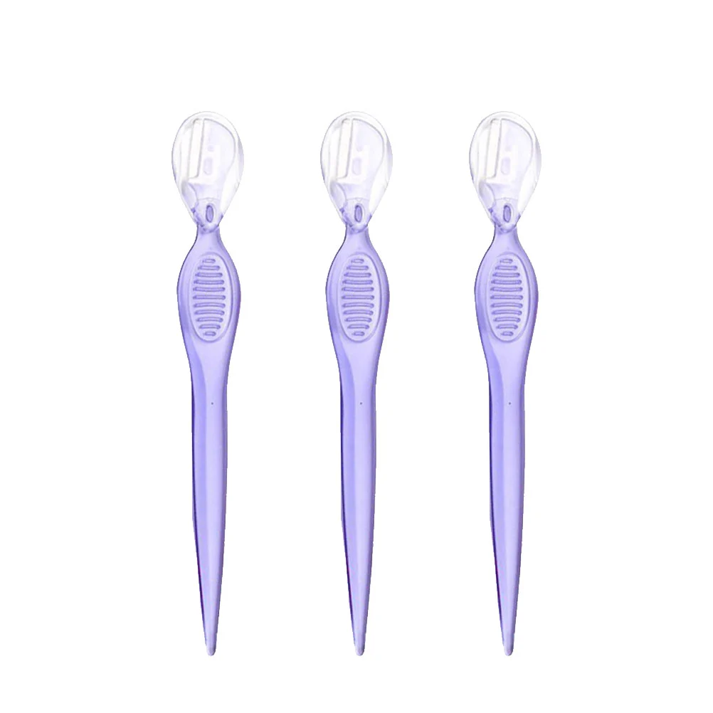 3Pcs Stainless Steel Eyebrow Razors Eyebrow Trimmers Delicate Eyebrow Shapers Beauty Makeup Tools (Purple)