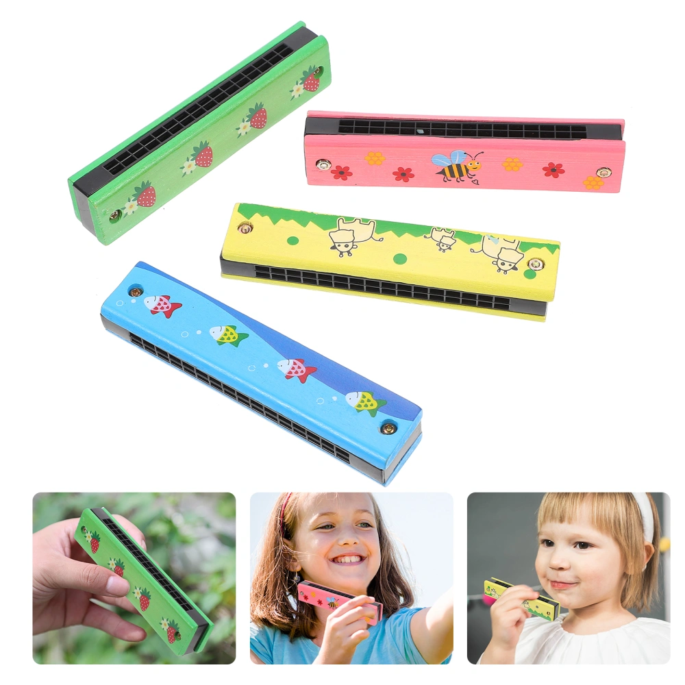 4Pcs Beginner Wooden Harmonicas Educational Toys Small Instruments for Kids