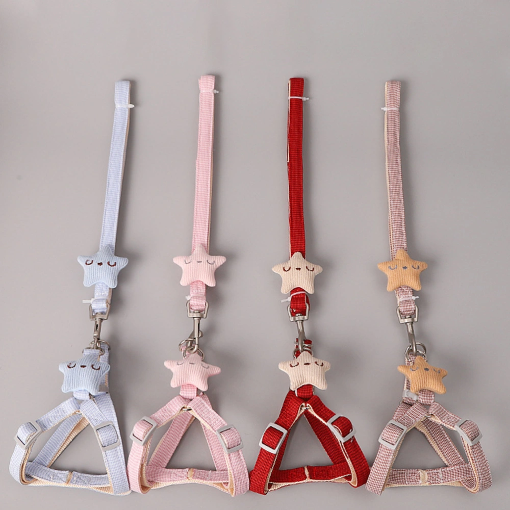 4 Pcs Adjustable Pet Dog Harness Plush Cotton Pentagram Adornment Traction Rope Comfortable Knitting Colored Cotton Strap Pet Supplies for Home Outdoor Walking Supplies (120cm, Blue, Pink, Khaki, Red Color)