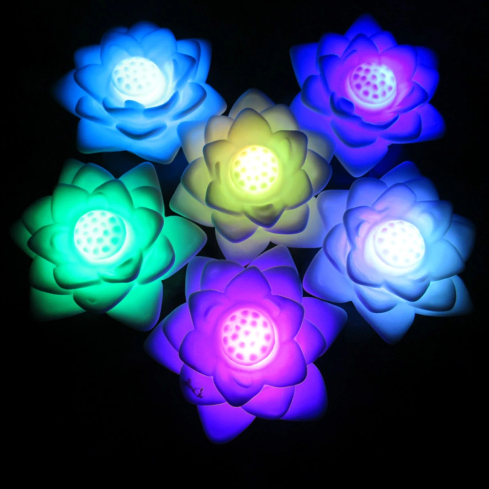 4pcs Changing LED Floating Lotus Flower Romantic Lamp Night Light for Wedding Party Bar Decoration(Colorful)