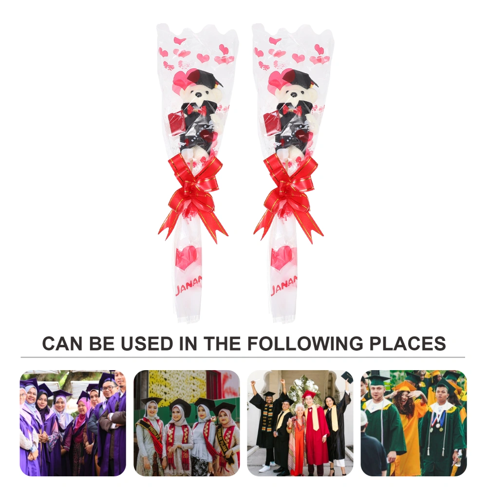 2Pcs Graduation Bear Bouquet Lovely Bear Bouquet Decoration Chic Gift Bear