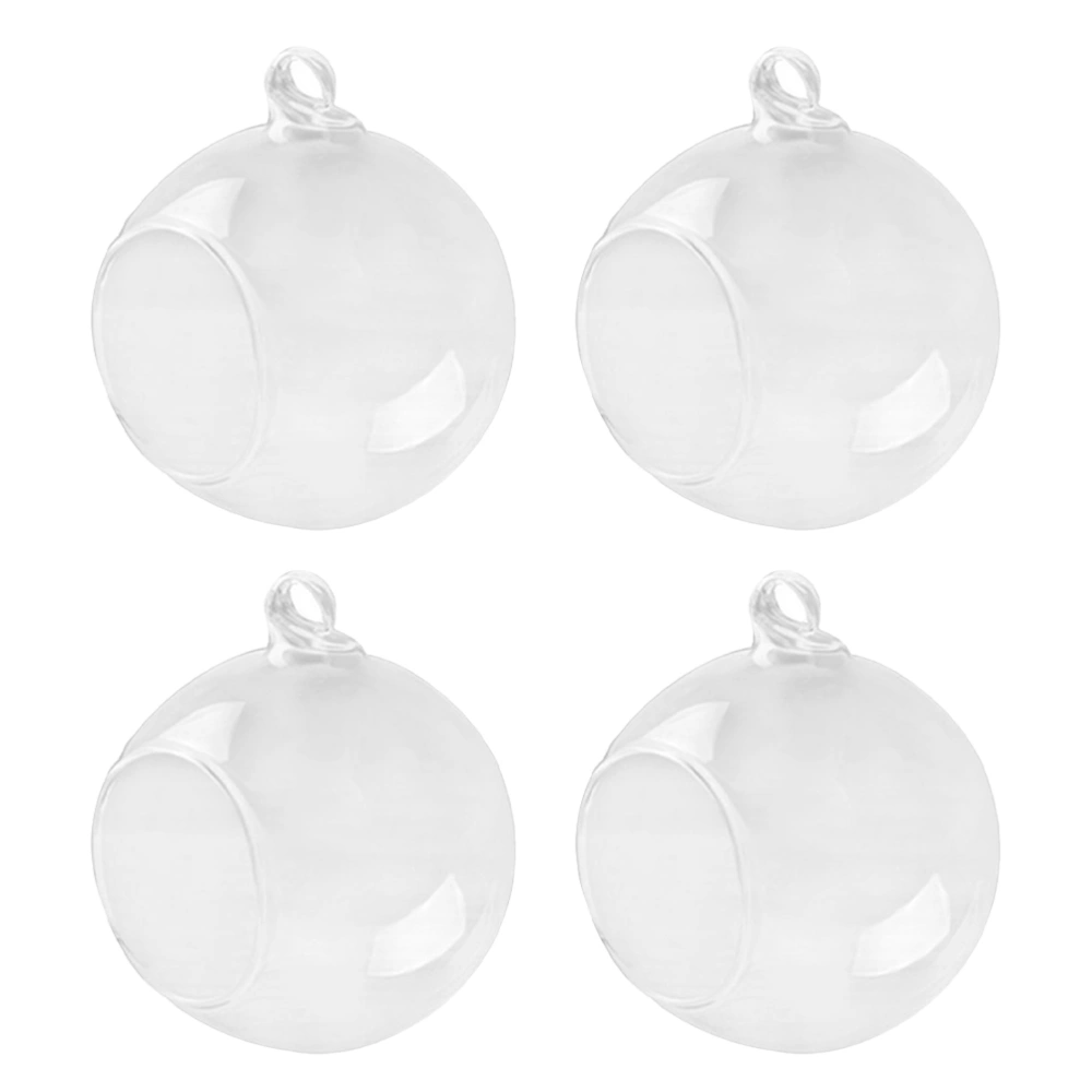 4PCS Transparent Hanging Glass Vase Ball Shape Flower Plants Terrarium Vase Flat Base Container Landscape DIY Wedding Home Decoration - 80mm