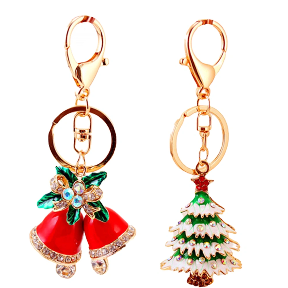 2Pcs Christmas Keychain Pendant Xmas Tree Bell Shaped Keychain Hanging Ornaments