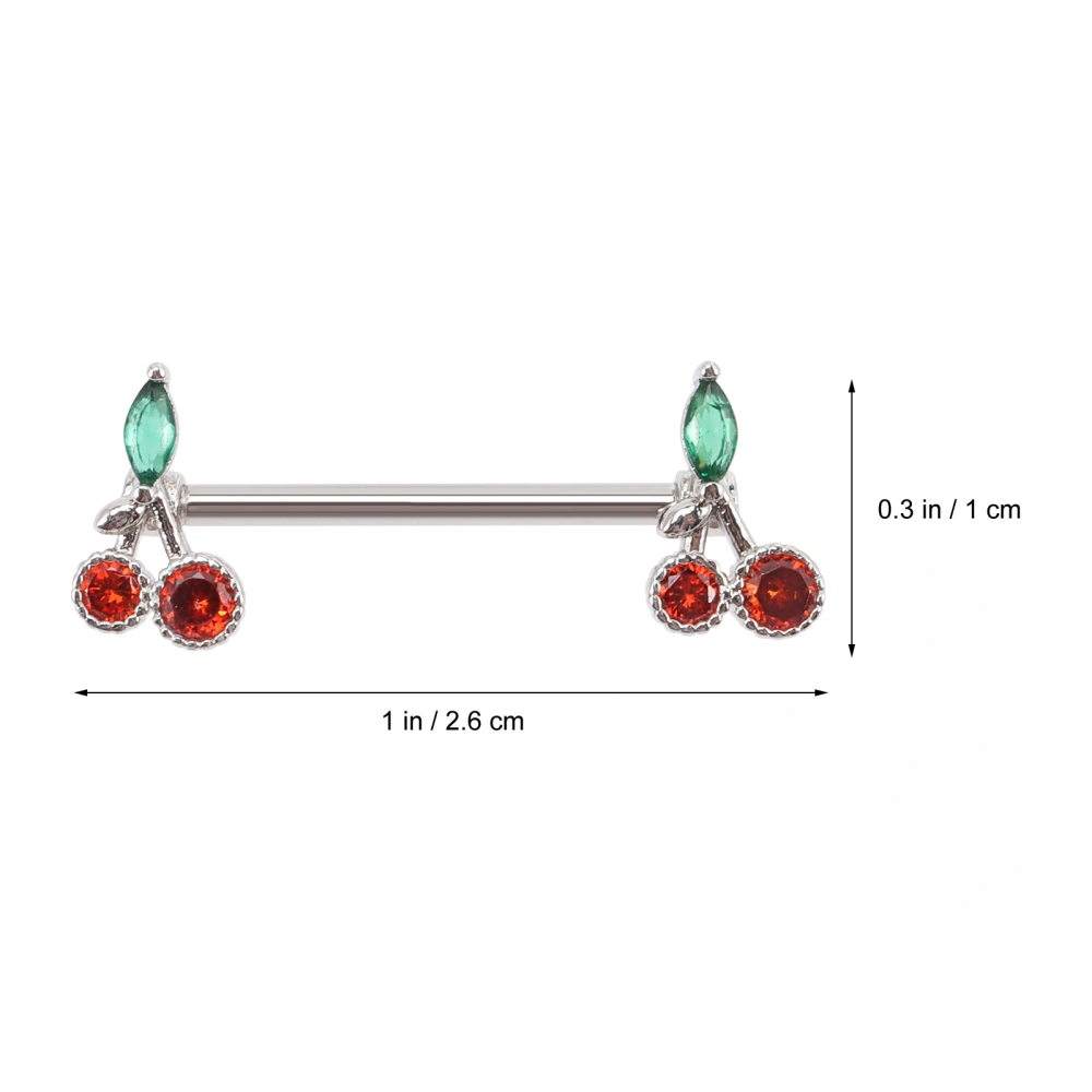 1 Pair Sweet Cherries Nipples Rings with Rhinestone Stylish Nipples Barbell Ring Body Jewelry