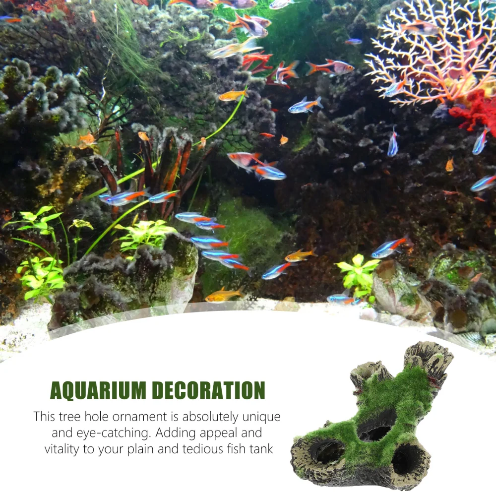 Aquarium Fish Tank Tree Hole Cave Hide Decoration Landscape Ornament with Moss