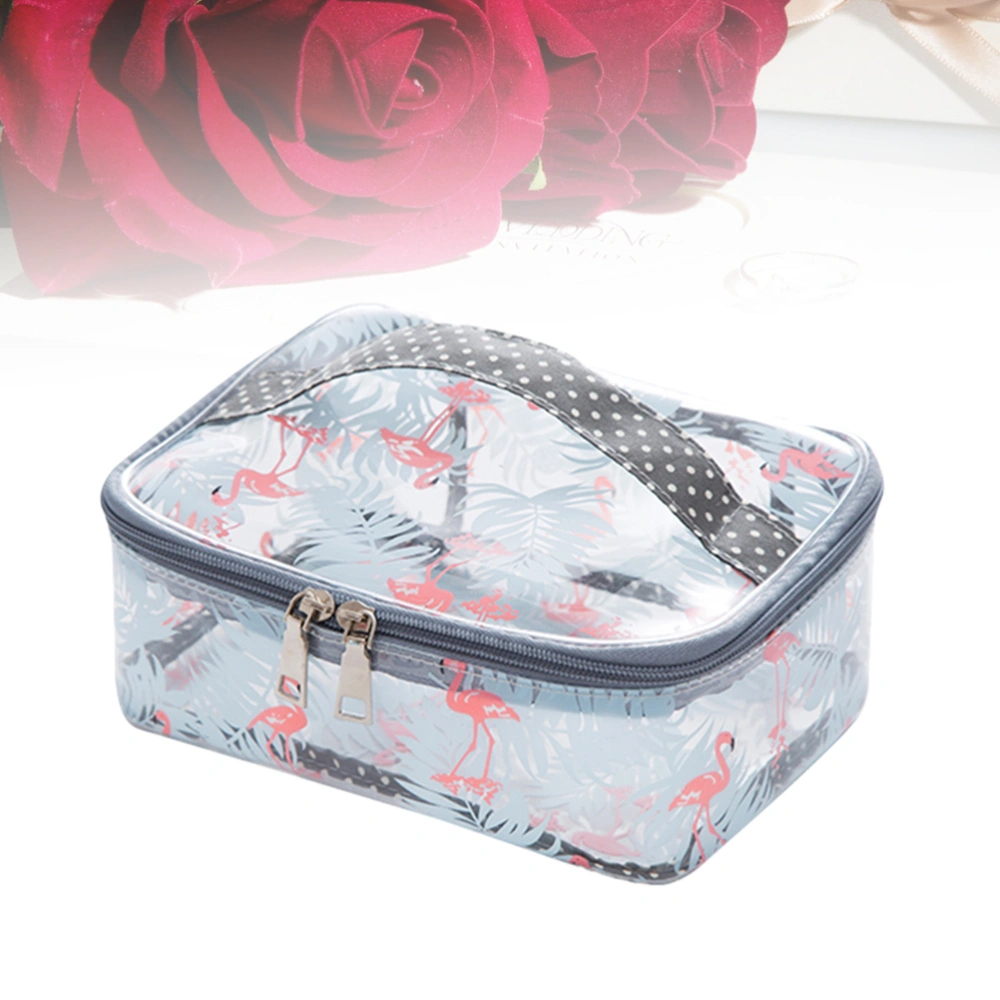 1pc Flamingo Pattern Makeup Storage Bag with Handle Travel Toiletry Organizer Waterproof PVC Cosmetic Storage Bag (Square Size L)