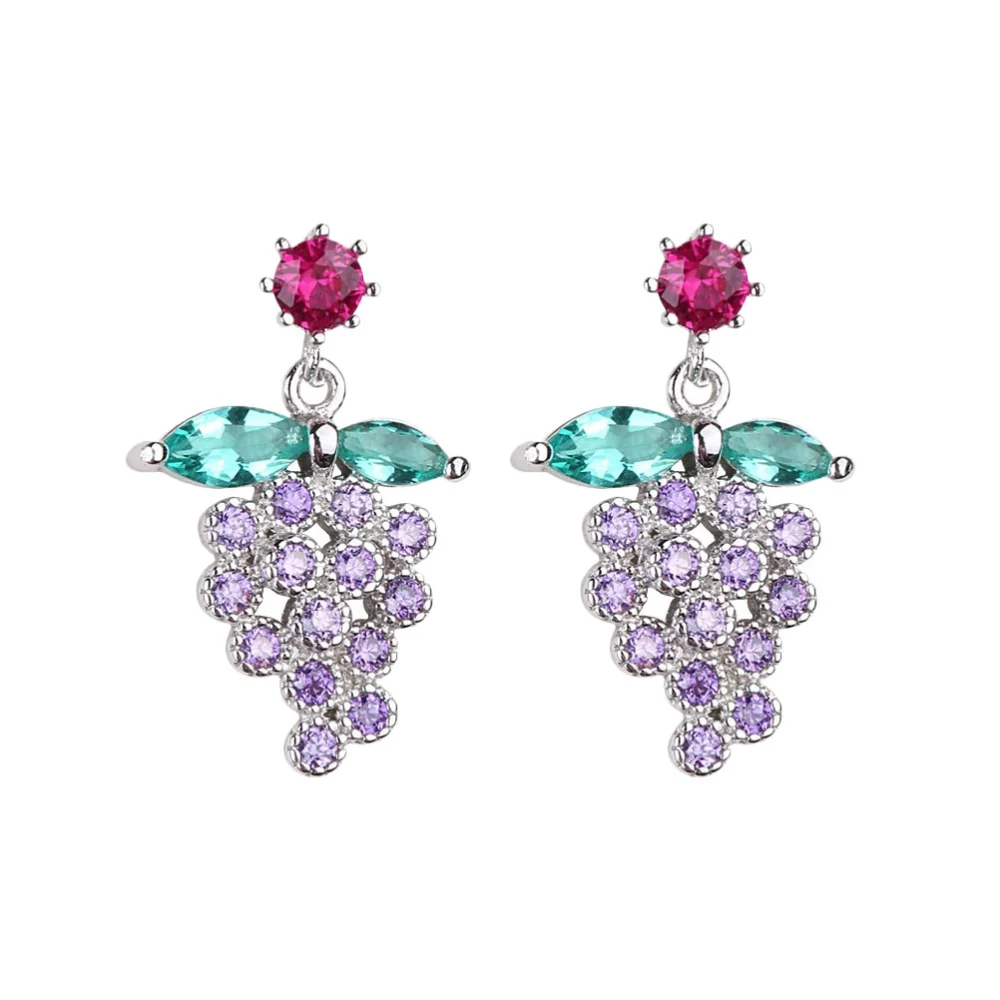 Rhinestone Grape Ear Studs Fashion Fruit Eardrop Adorable Grape Ear Studs