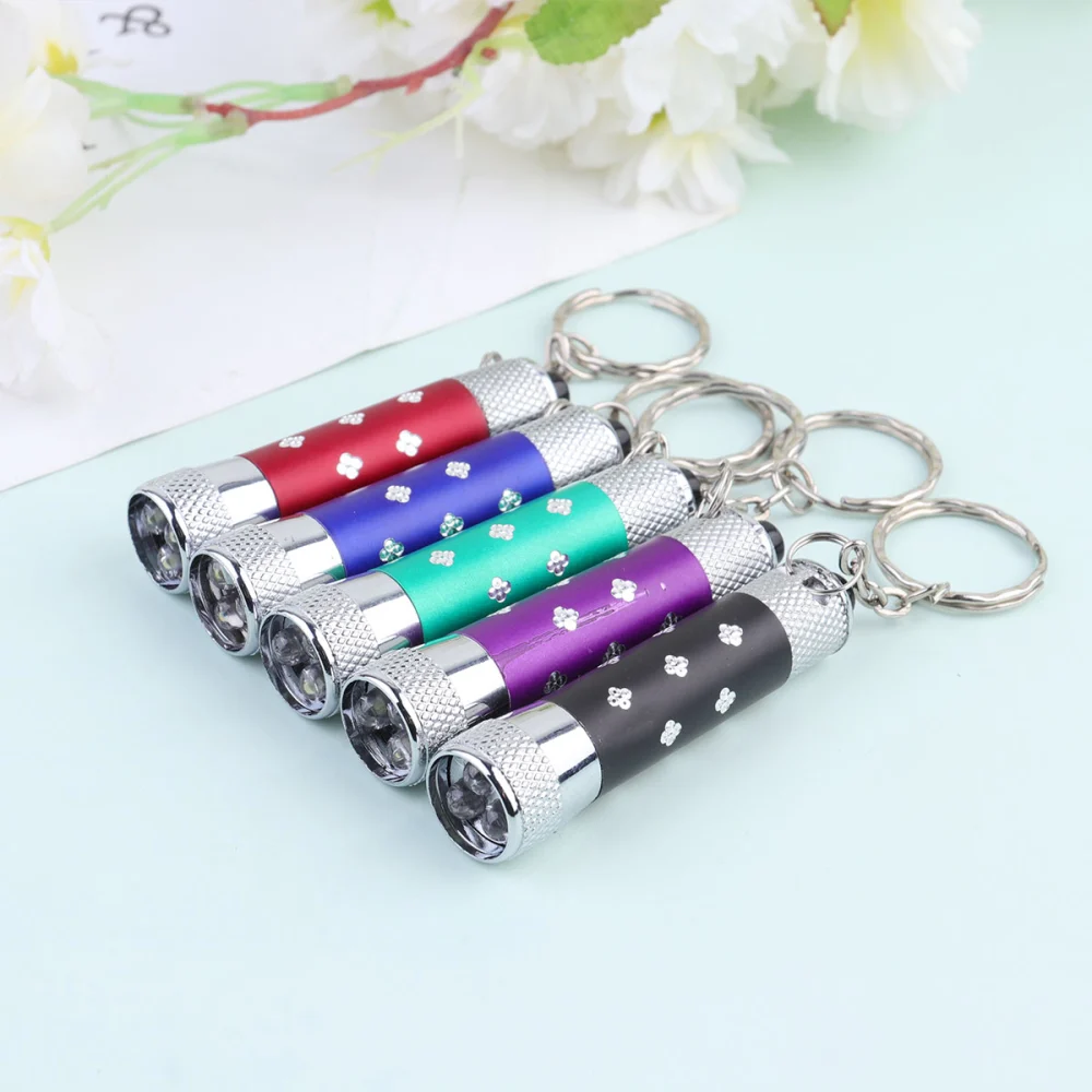 5pcs Flashlight Keychains Portable Key Holder LED Key Ring Key Decoration Small Gift for Men Women (Red + Purple + Green + Blue + Black)