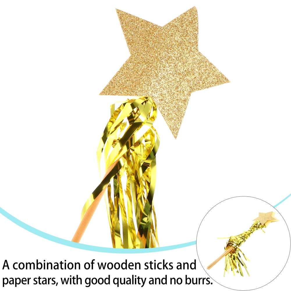 6 Pcs Party Wedding Halloween Wooden Paper Star Wand Fairy Wand Photo Props