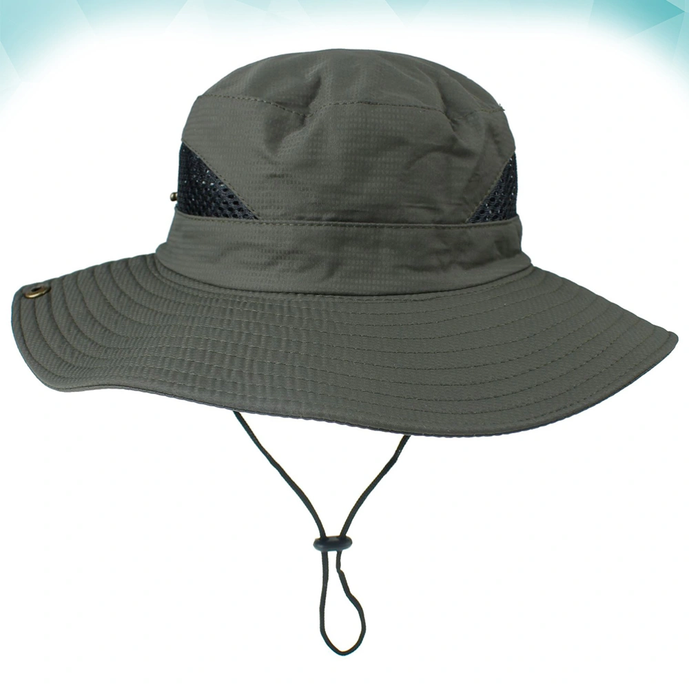 Outdoor Sun Hat Breathable Net Fishing Mountain Climbing Sun Bucket Hat for Woman Man (Army Green)