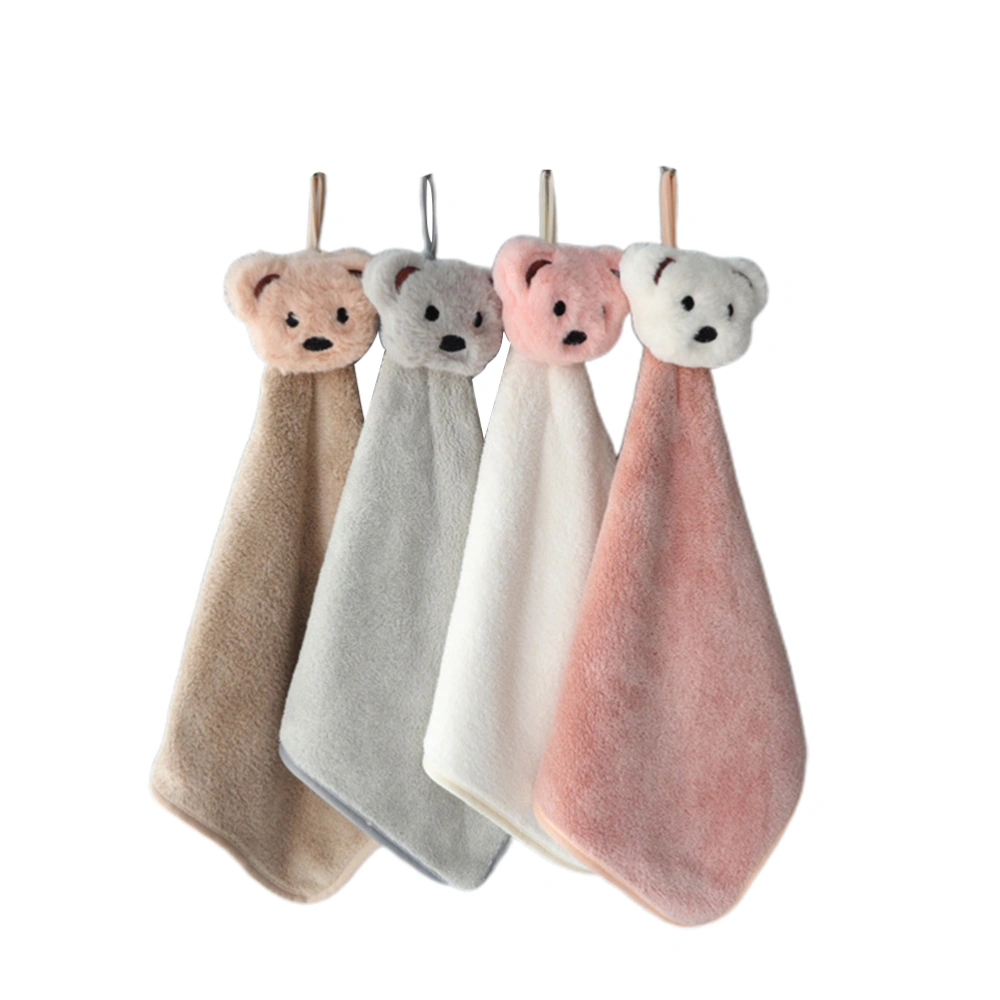 4pcs Coral Hand Towel Bear Kitchen Hand Towel Bathroom Hand Towel Hanging Hand Towel