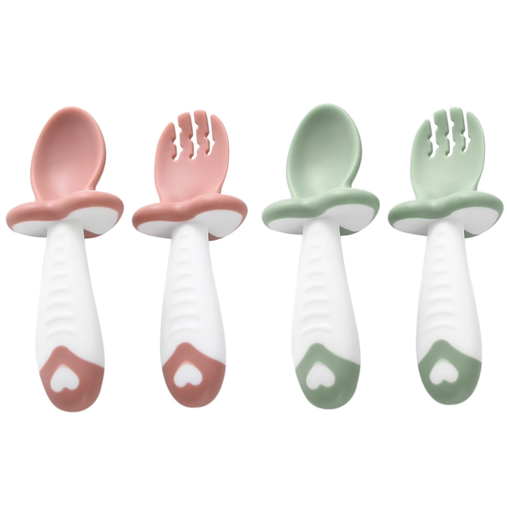 1 Set Baby Spoon and Fork Silicone Tableware Practical Baby Cutlery