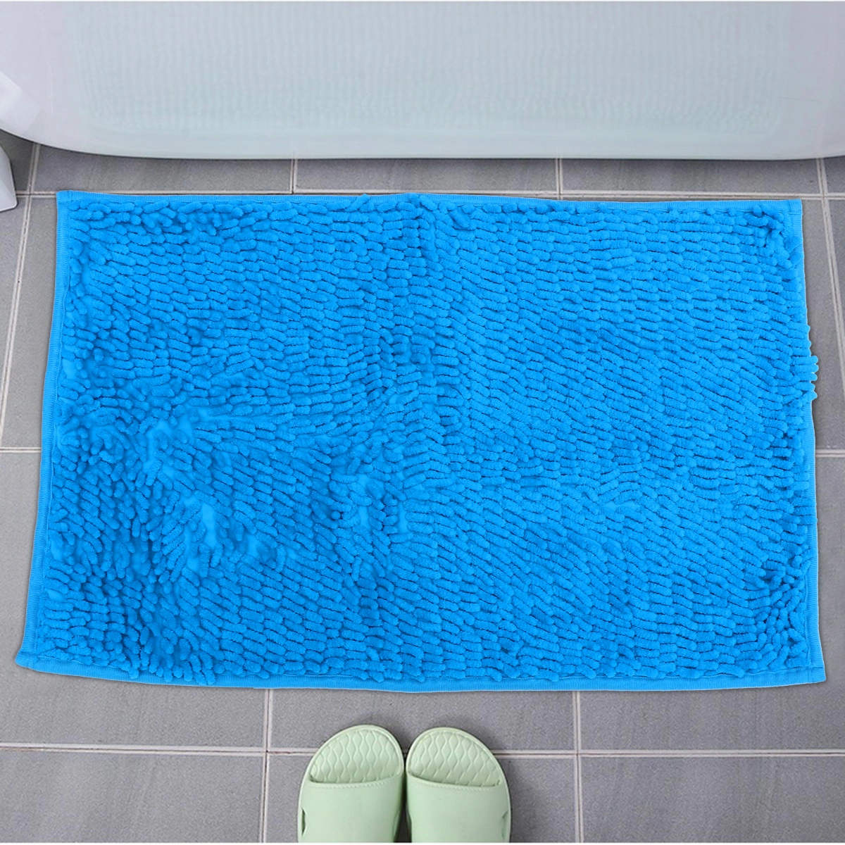 1pc Water Repellent Non-slip Chenille Mat Bathroom Door Water Absorption Mats Bathroom Rug for Home Bathroom (Acid Blue)