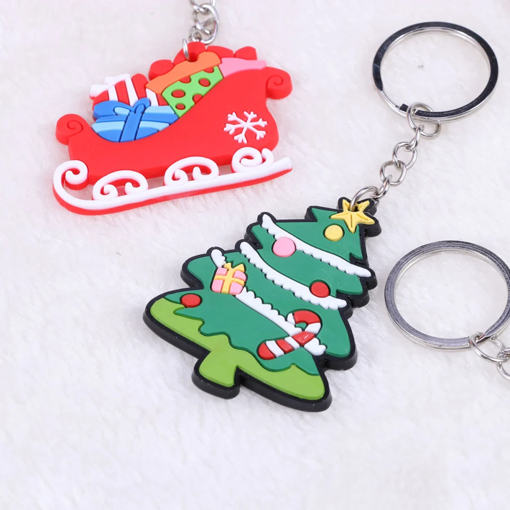 10pcs Christmas Keychain Cartoon Keyring Hanging Pendant Key Chain Toy for Bag Phone Mixed Pattern