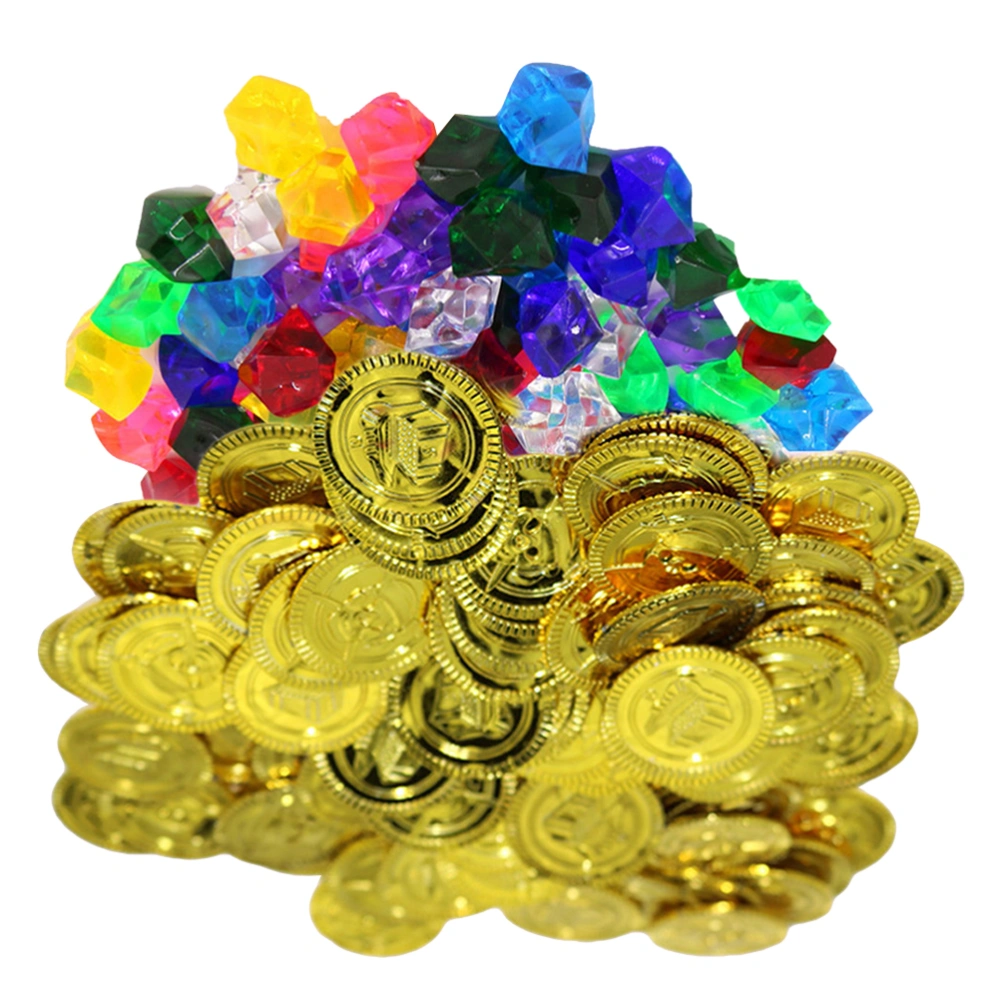 100 Pieces Pirate Gold Coins and 100 Pieces Pirate Gems Jewelry Playset Pack Party Favor