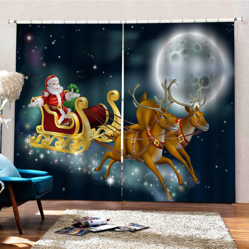 Classic Christmas Pattern Design Bathroom Shade Curtain Polyester Creative Bathroom Curtains for Home (Santa Claus, Elk)