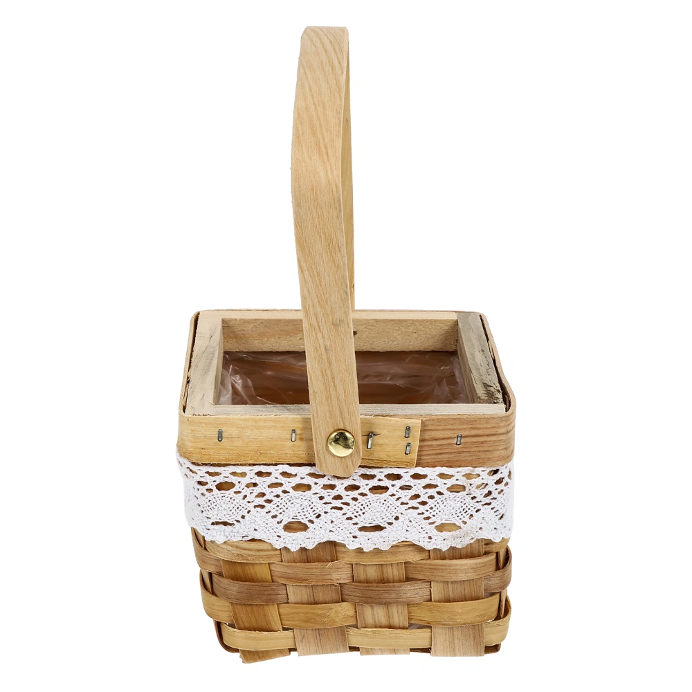 1Pc Bamboo Woven Flower Basket Natural Home Basket Chic Flower Holder Khaki