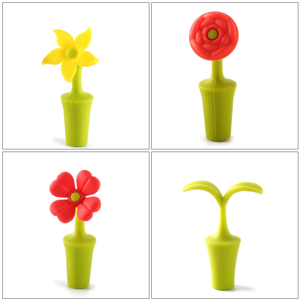 4Pcs Flower Bottle Stoppers Silicone Wine Stoppers for Wine Bottle Sealed Bottle Caps