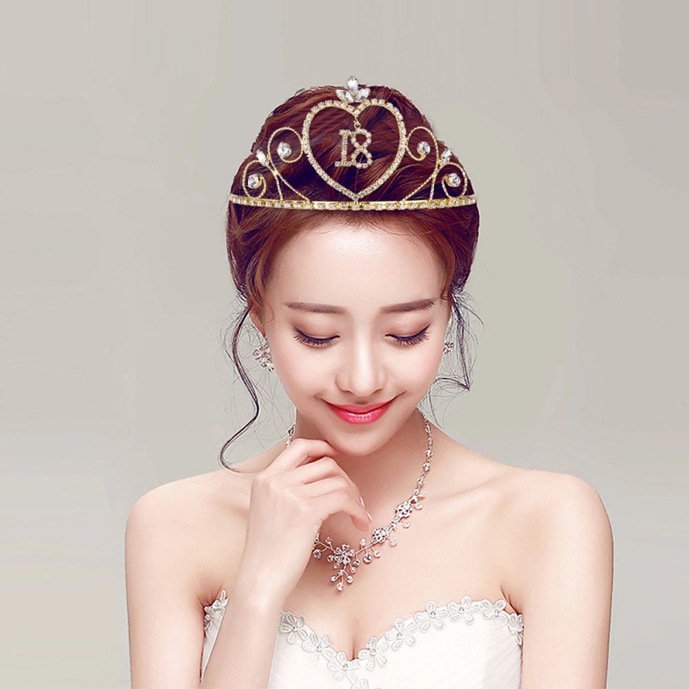 1pc 18 Years Old Birthday Crown Alloy and Rhinestone Number Comb Crown Elegant Headwear (Golden)