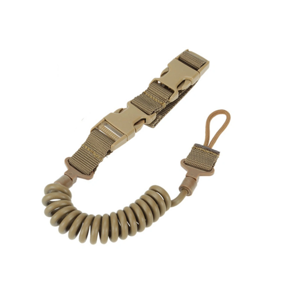 Multifunctional Outdoor Combat Wargame Anti-lost Tactical Elastic Lanyard Security Leash Military Grade Two Point Rifle Sling Fastener Belt Spring Strip Rope Tactical Airsoft Strap (Khaki)