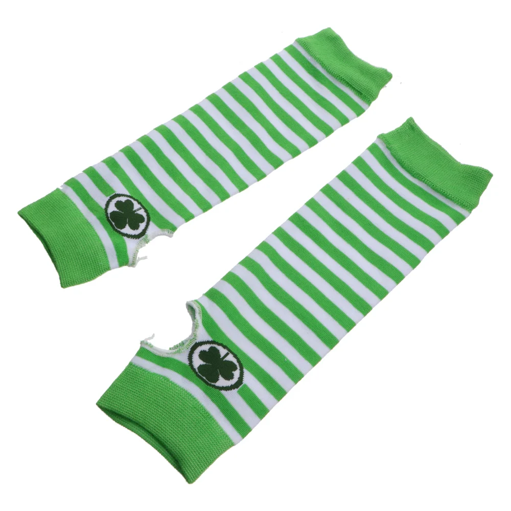 2 Pairs of St. Patrick's Day Clover Fingerless Long Gloves Arm Warmers