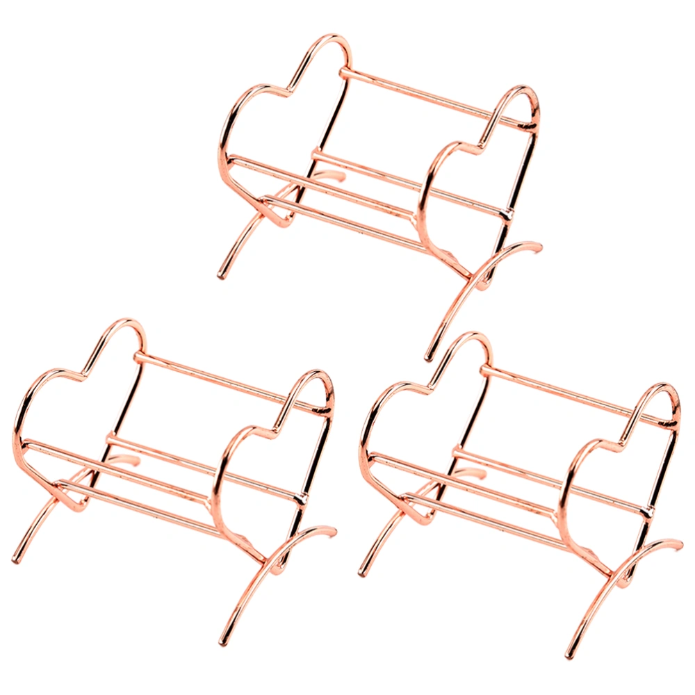 3pcs Rose Gold Makeup Puff Display Stand Delicate Heart Shape Beauty Rack Cosmetic Sponge Egg Drying Holder Makeup Sponge Storage Shelf Beauty Tool 