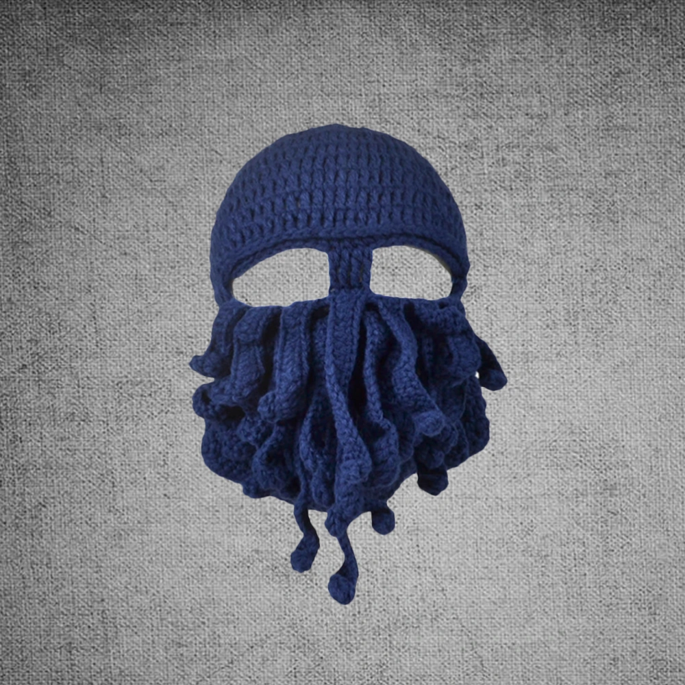 Novelty Handmade Funny Octopus Hat Squid Knitted Head Mask Crochet Unisex Gift for Stage Performance (Navy)