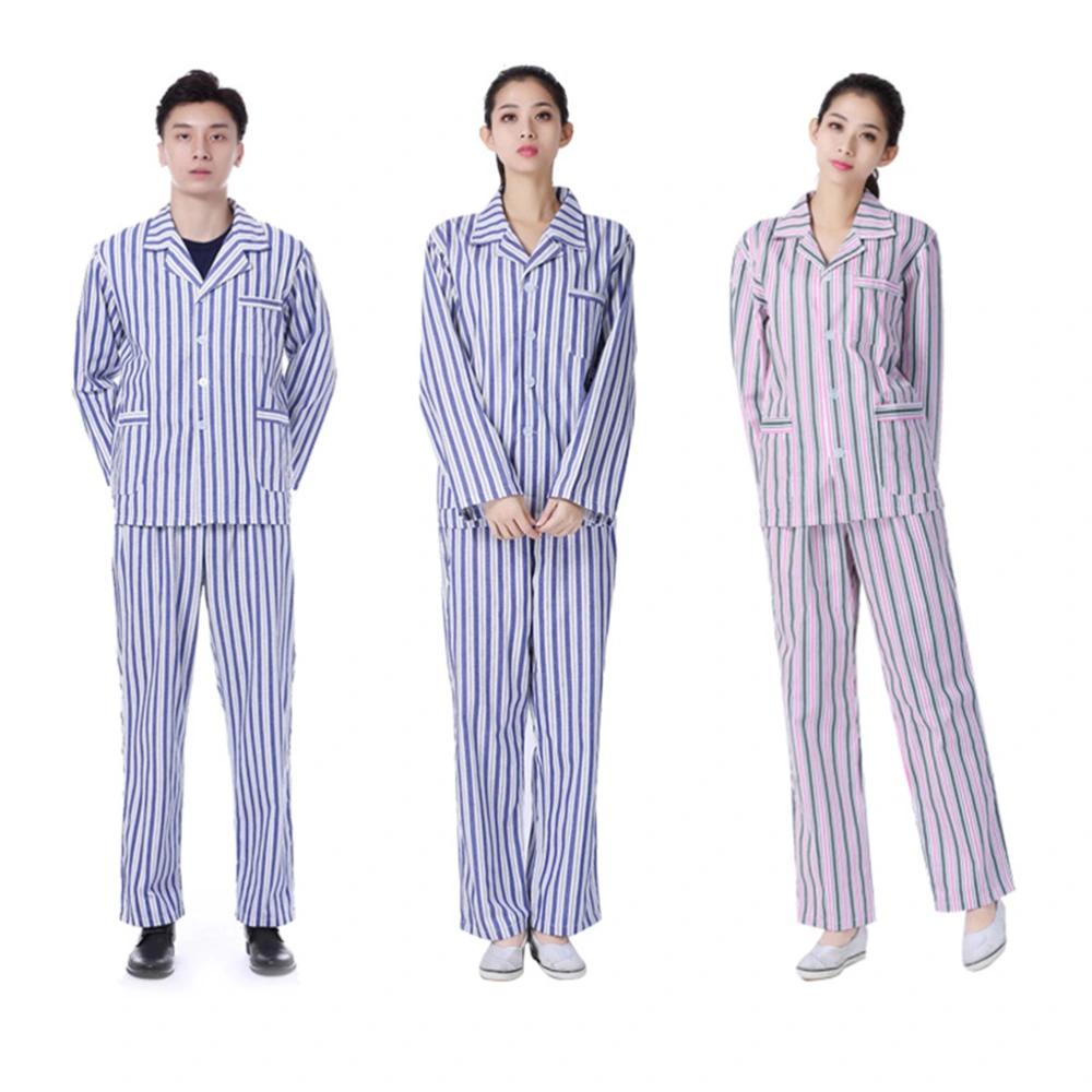 1 Set Women Pajamas Cotton Comfortable Long Sleeve Clothing for Bedridden Patients Hospital Home (Pink and White Stripe, Size M)