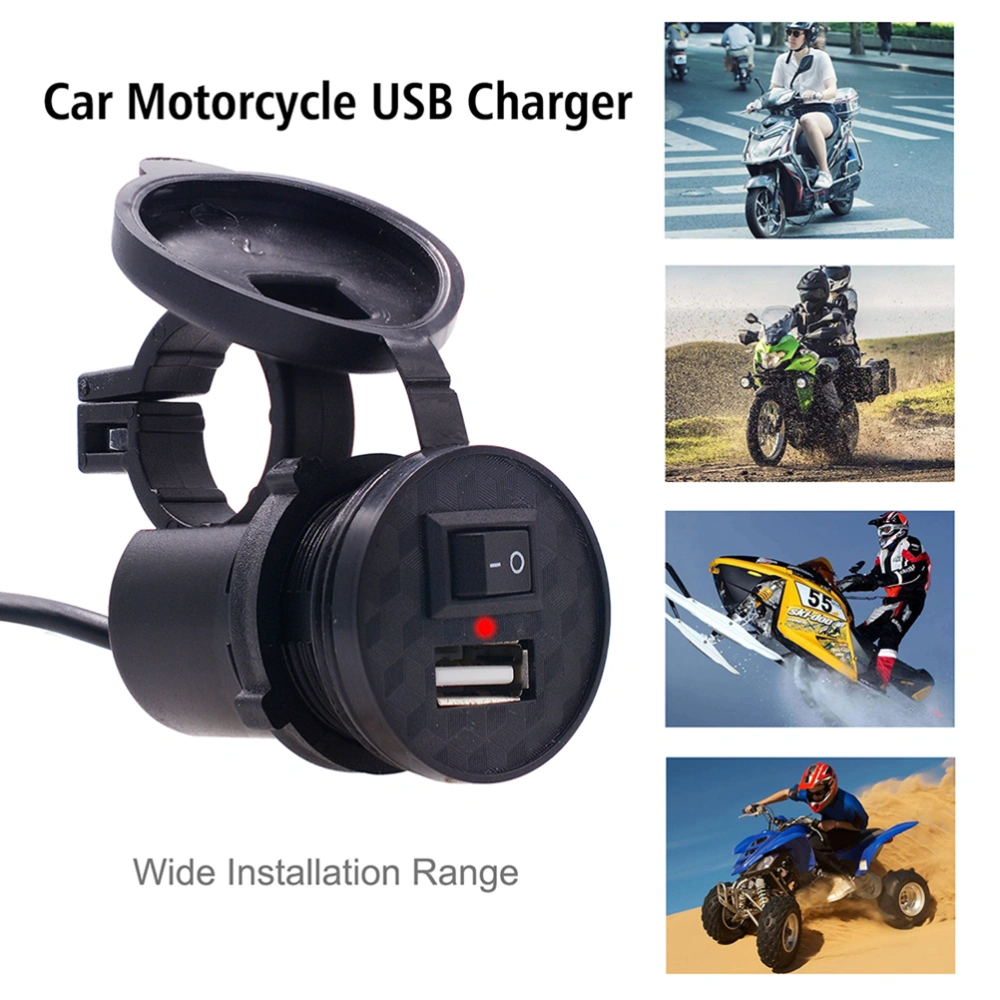 Motorcycle USB Charger DC 12V Single Port USB Car Charger with Switch and Indication Light Cigarette Lighter Socket Plug For Motorbike Phone Charger Adapter (Black)