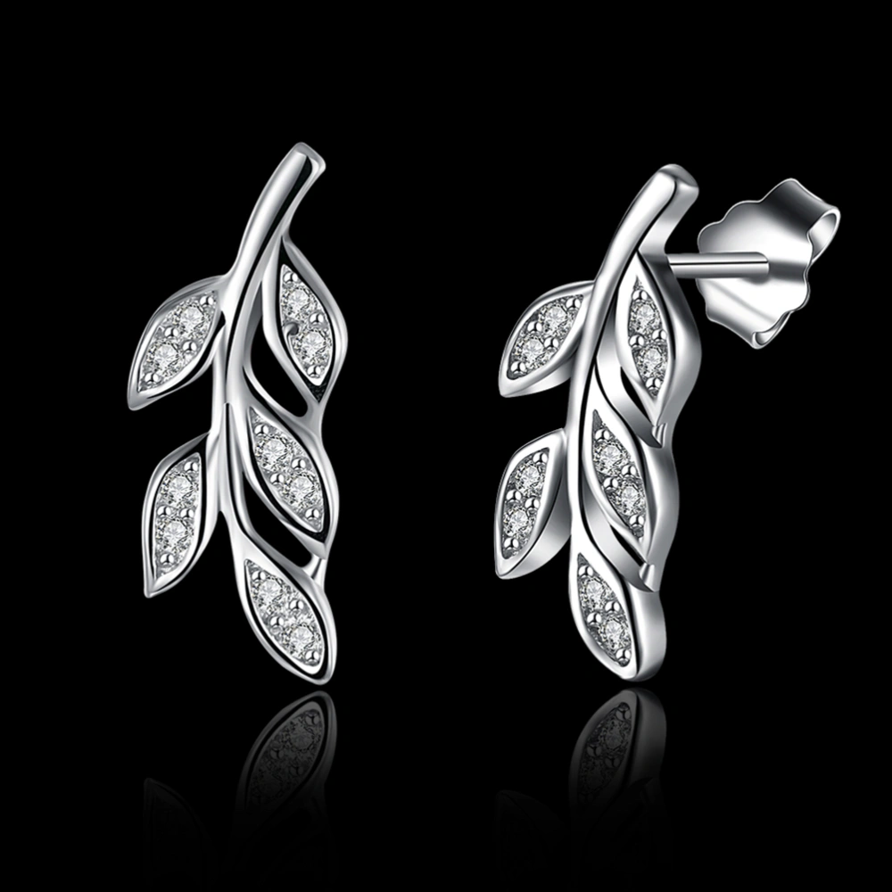 S925 Sterling Silver Ear Cuffs Olive Branch Shaped Earrings Zircon Crystal Earring Clips for Women