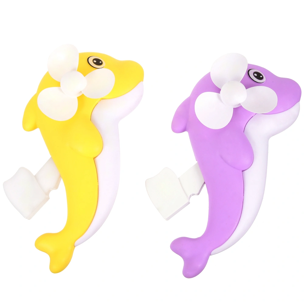 2Pcs Dolphin Shape Mini Fans Hand Press Fans Summer Toys Inertance Driven Fan for Kids (Random Color)