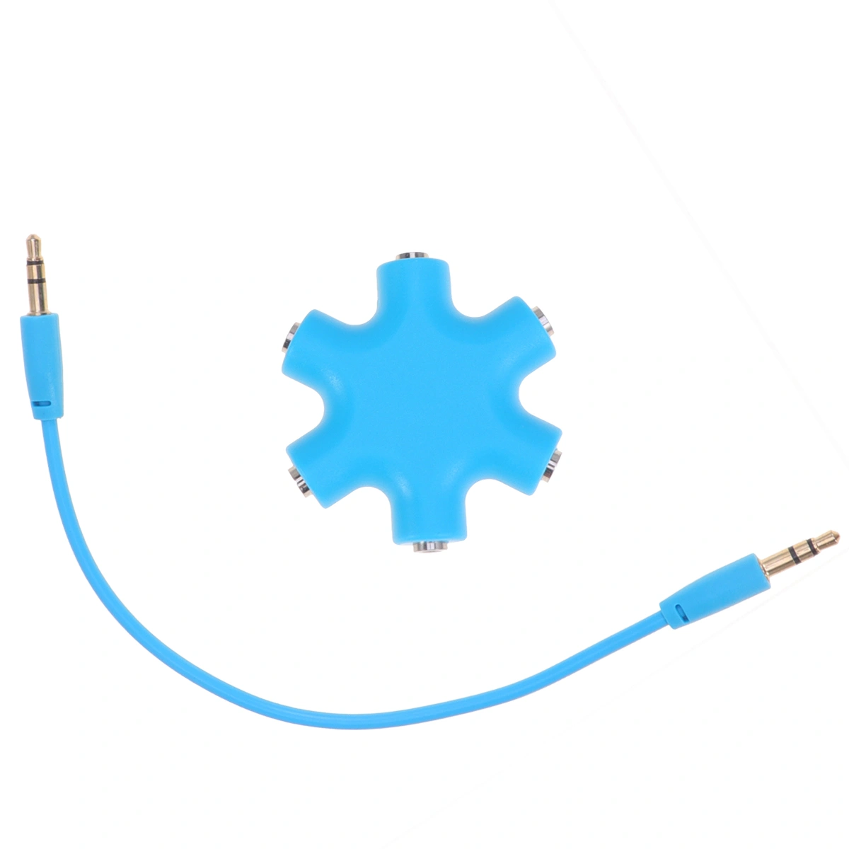 Hexangular Headphone Jack Splitter 5 Way 6 Port Female Audio Connector Adapter for Phone Music Player PC (Blue)
