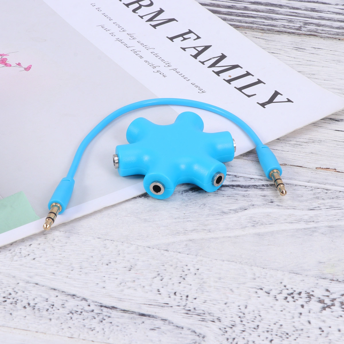 Hexangular Headphone Jack Splitter 5 Way 6 Port Female Audio Connector Adapter for Phone Music Player PC (Blue)