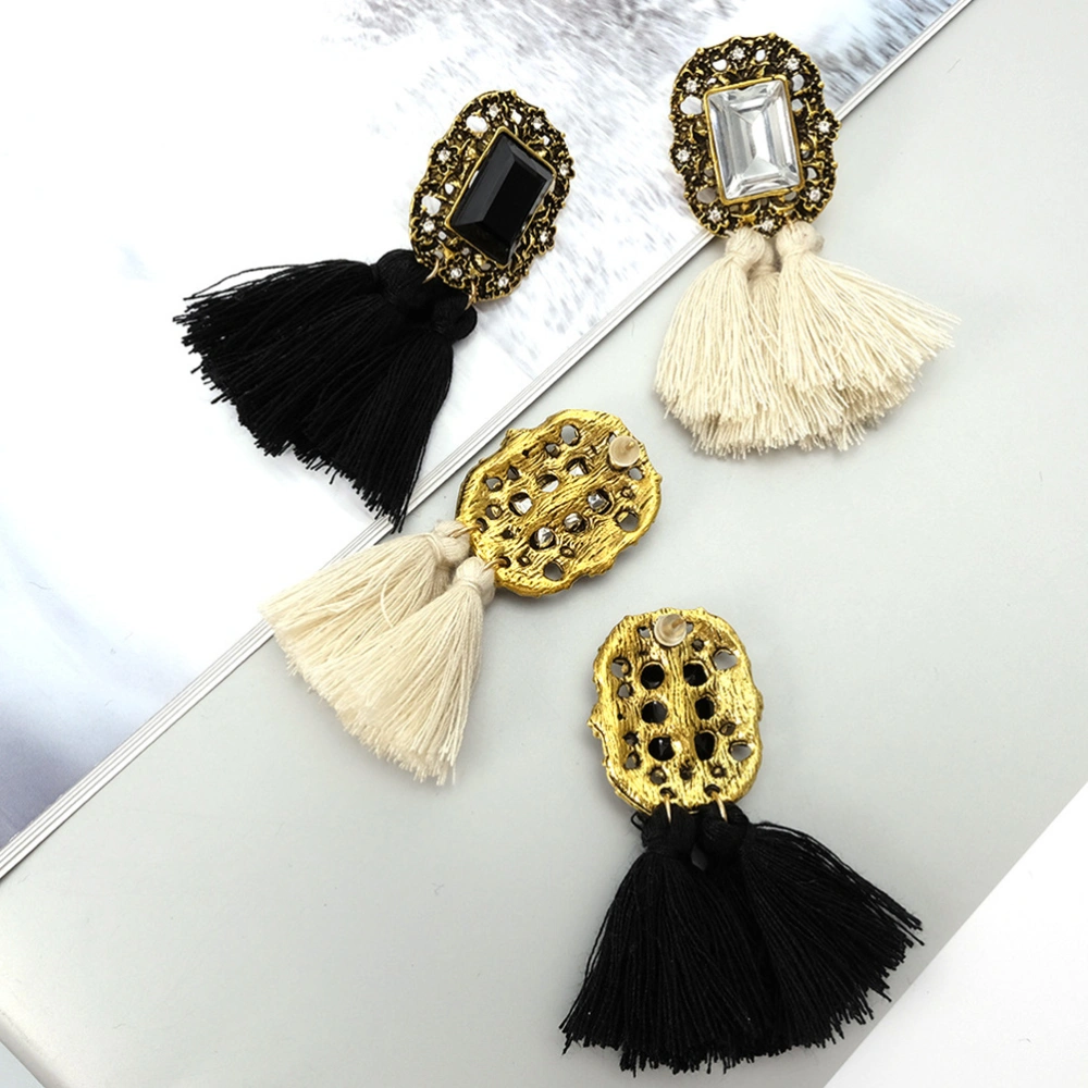 1 Pair Vintage Bohemian Ethnic Style Ear Stud Earrings Tassel Ear Decorations