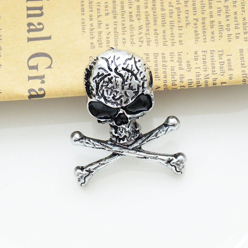 Skull Bones Brooch Pin Gothic Punk Stylish Skeleton Breastpin for Evening Party Costume (X1510, Silver)