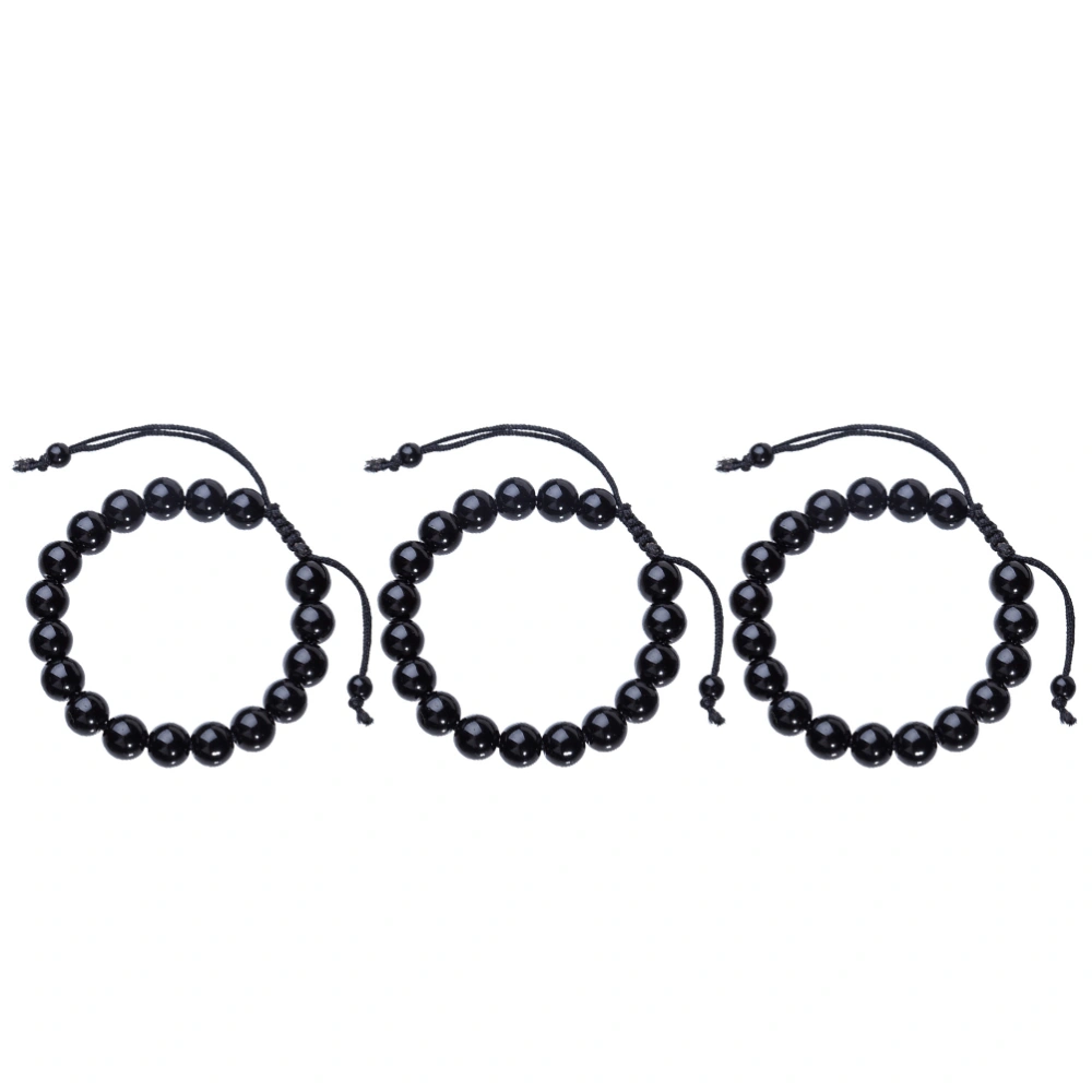 3Pcs Natural Stone Black Obsidian Magnetic Therapy Bracelet Weight Loss Unisex Slimmy Health Care Bracelet Black