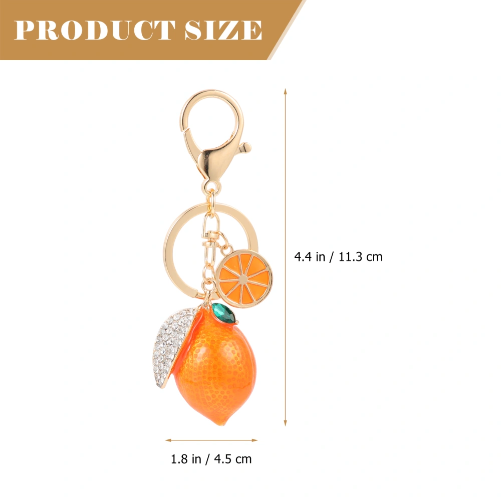 Elegant Lemon-shaped Key Chain Pendant Alloy Rhinestone Inlaid Fruit Keychain