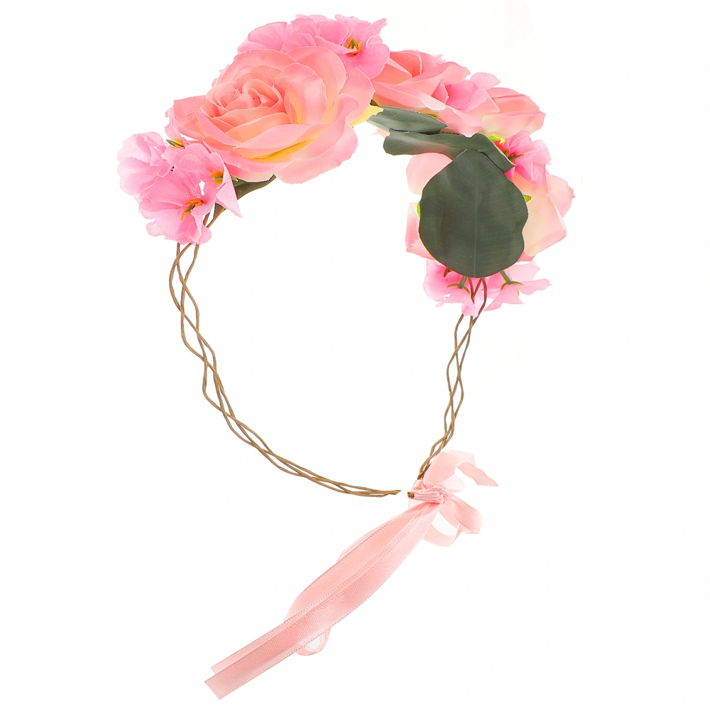 Artificial Flower Hair Bands Simulation Rose Headband Hairstlye Accessory for Cocktail Party Wedding Engagement Celebration (Pink)