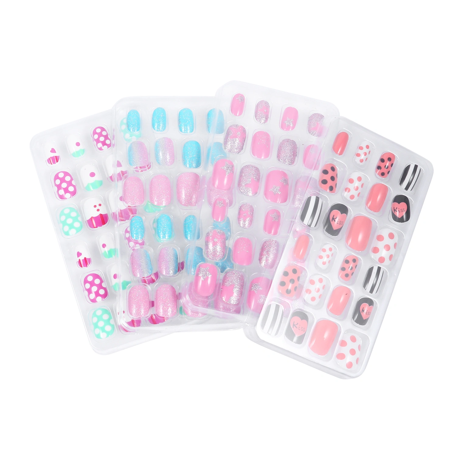 96pcs/4 Boxes Girl False Nails Kids Press on Short Fake Nails False Fingernails