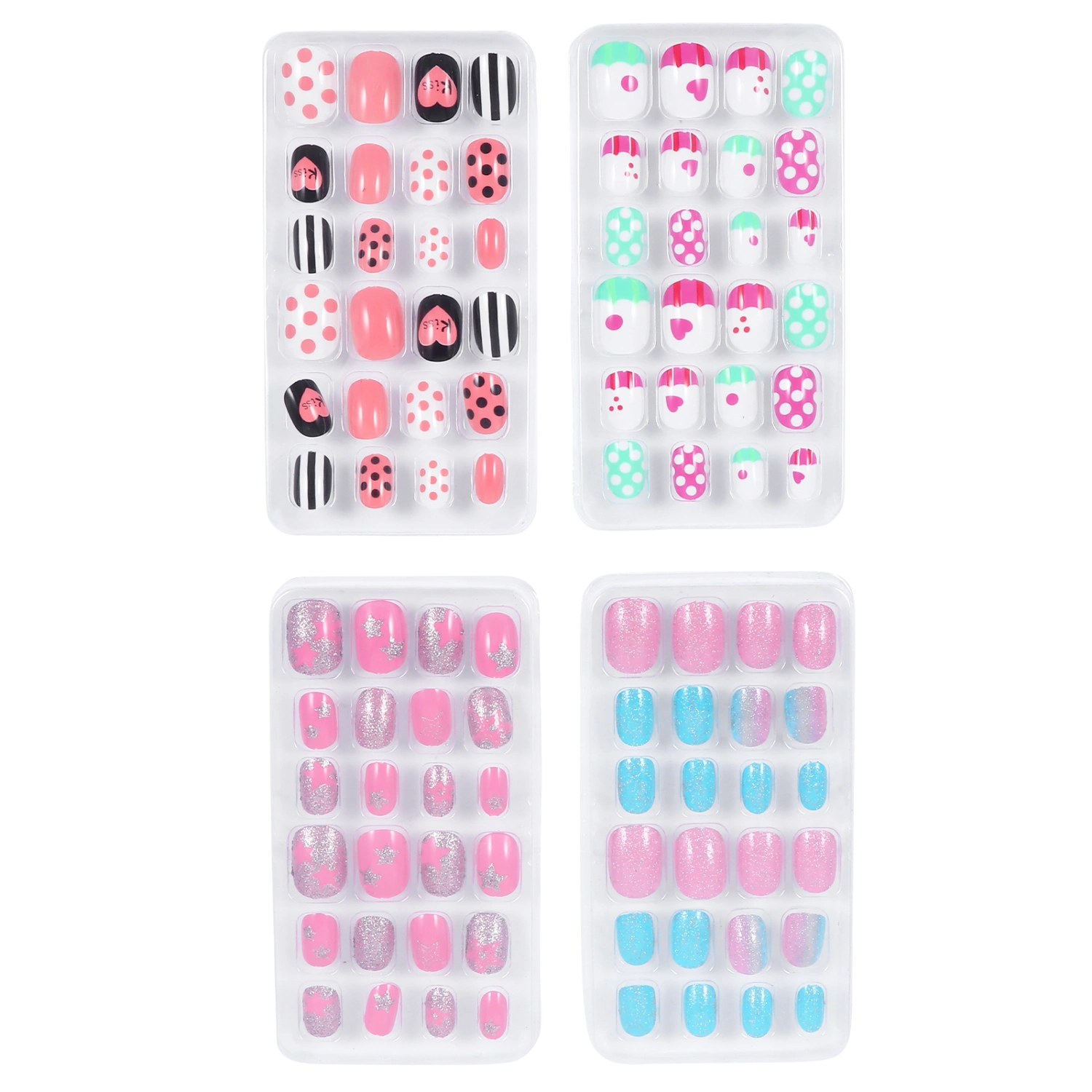 96pcs/4 Boxes Girl False Nails Kids Press on Short Fake Nails False Fingernails